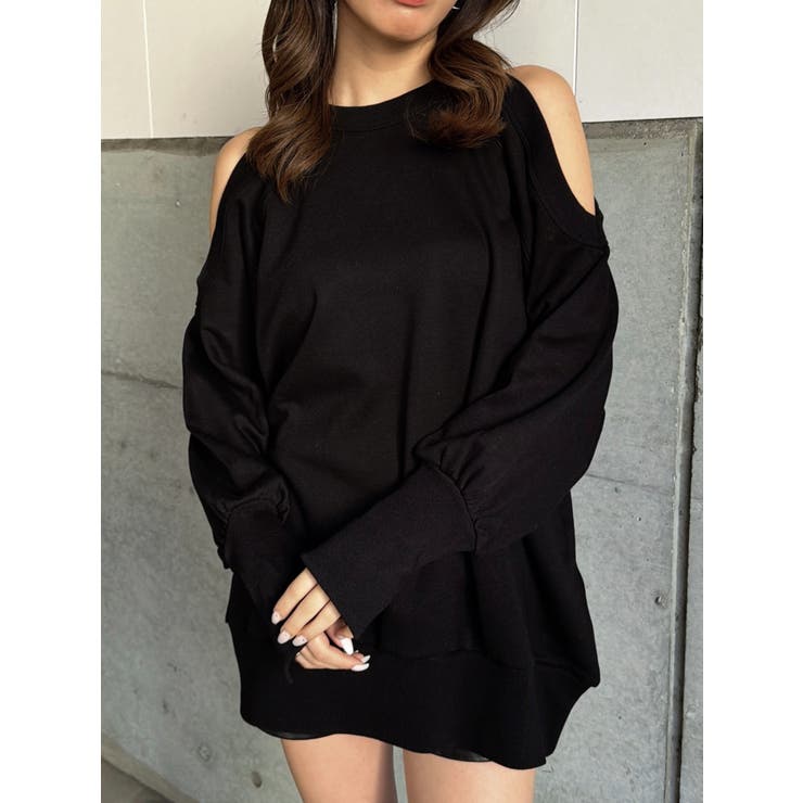 BLACK | オープンショルダー裏毛トップス | EGOIST