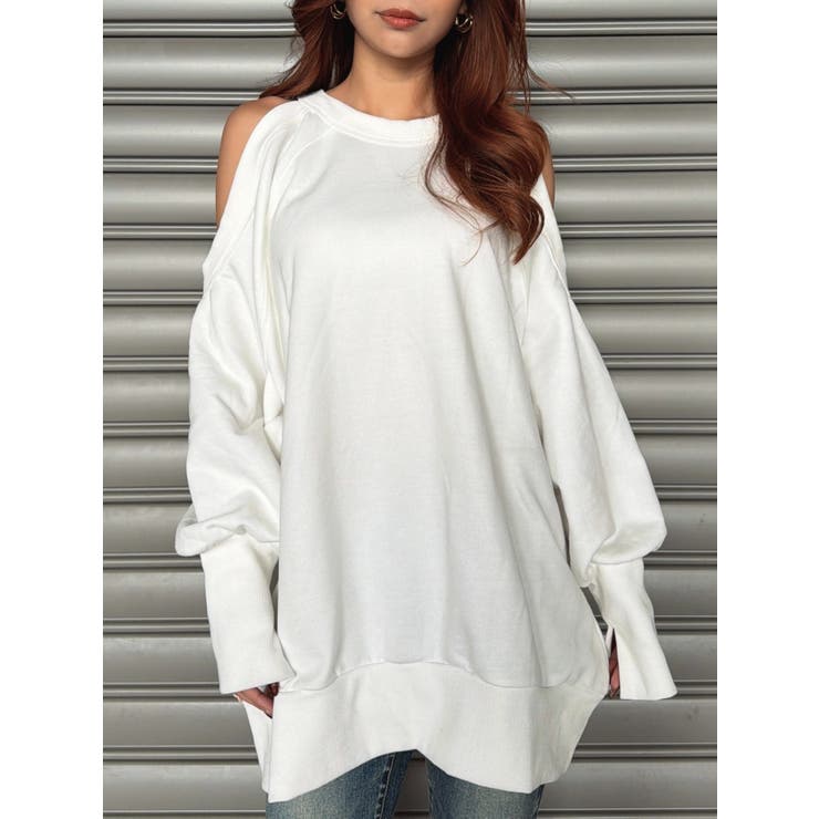 WHITE | オープンショルダー裏毛トップス | EGOIST