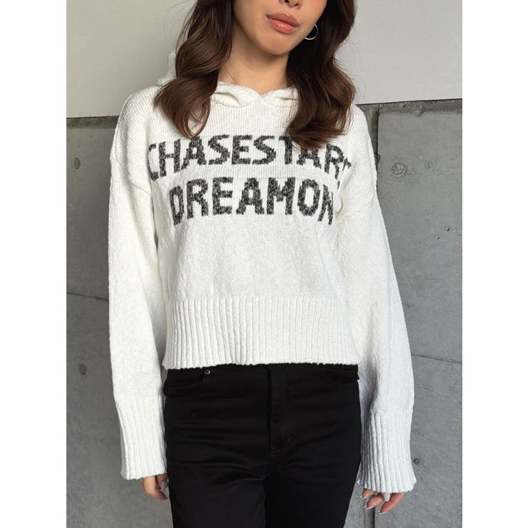 WHITE | ロゴフード短丈ニットトップス | EGOIST