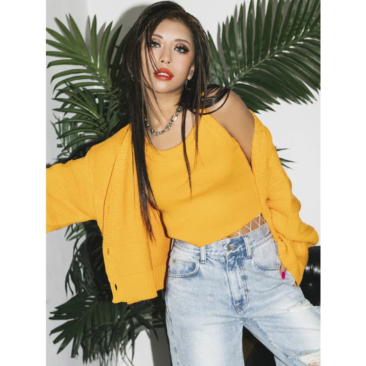 ORANGE | ランダムボーダーカラーニットカーディガン | EGOIST