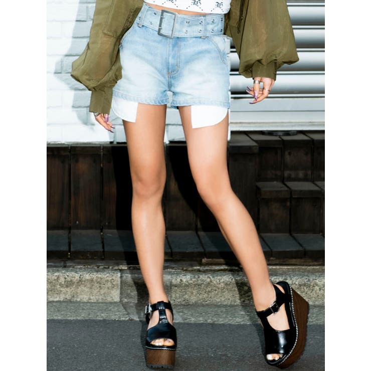 L/BLUE | ハトメベルト付デニムショートパンツ | EGOIST