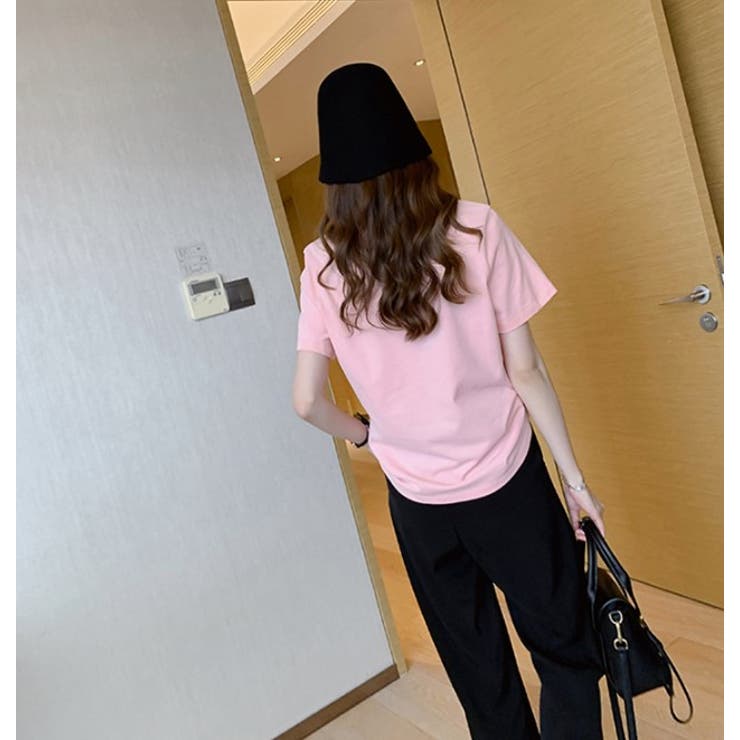 カジュアル丸首Tシャツ シンプル ロゴ | elamour | 詳細画像8 