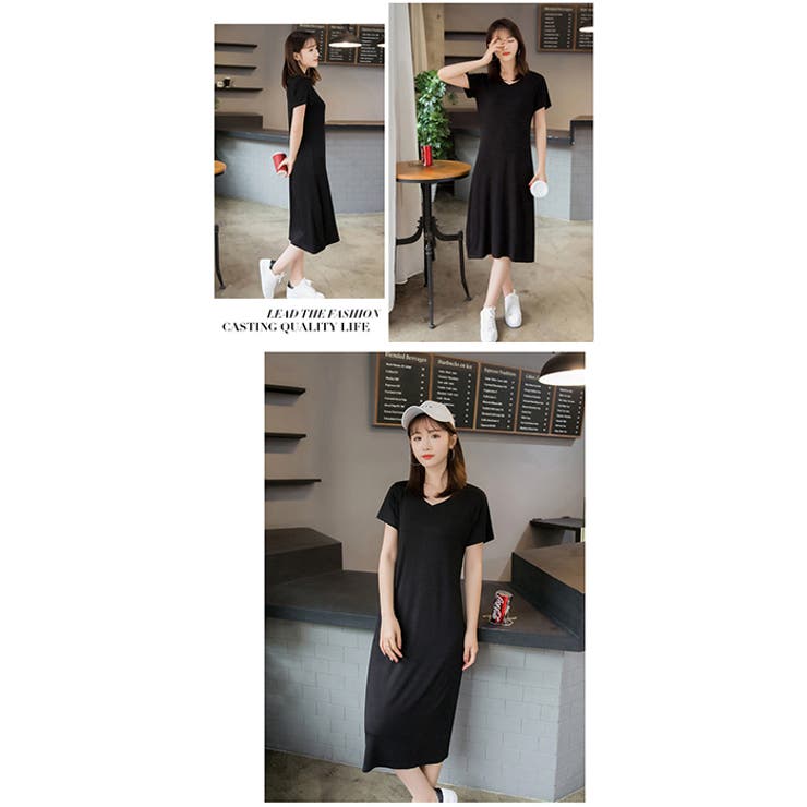 ロング丈 シンプルワンピース レディース 無地ロングTシャツ 半袖 ゆったり | elamour | 詳細画像7 