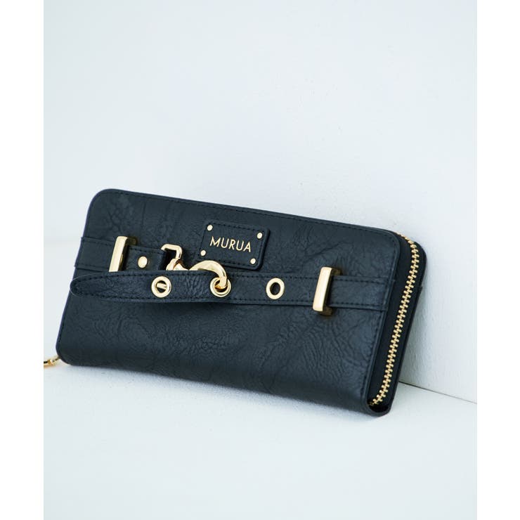 ブラック | MURUA(ムルーア)ラウンドファスナー長財布 MR W1421 | ELGAES