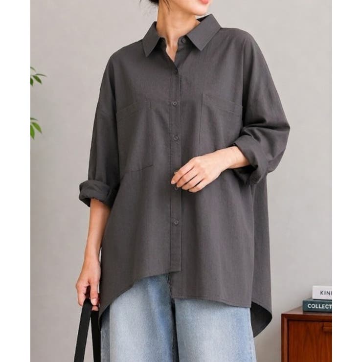 グレー | ゆったりロングシャツチュニック | ENAF