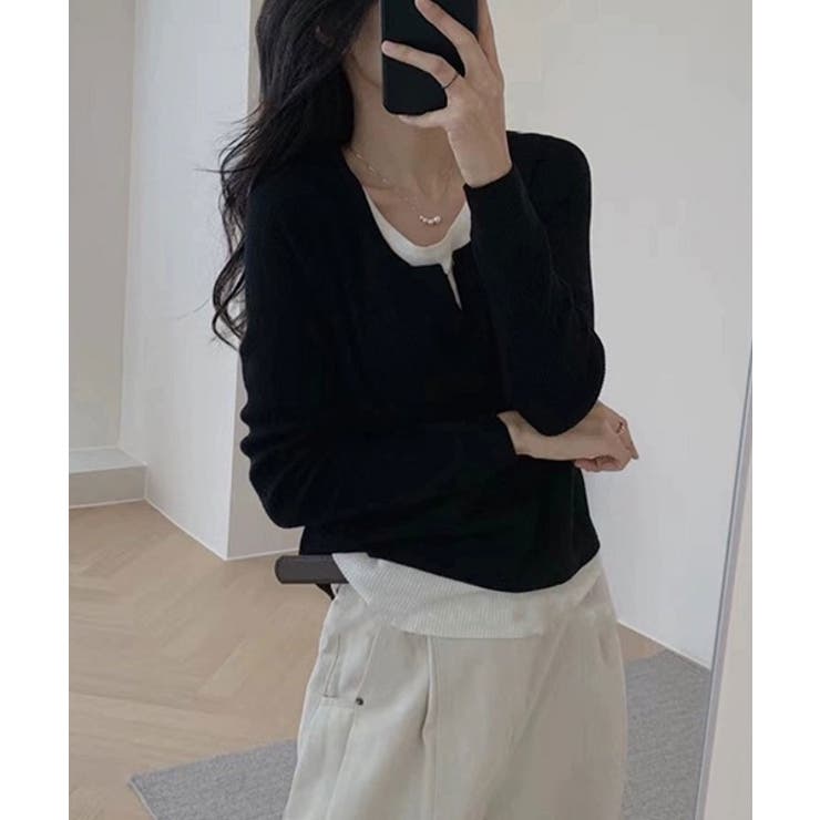 レイヤード風 キーネックニット | ENAF | 詳細画像8 