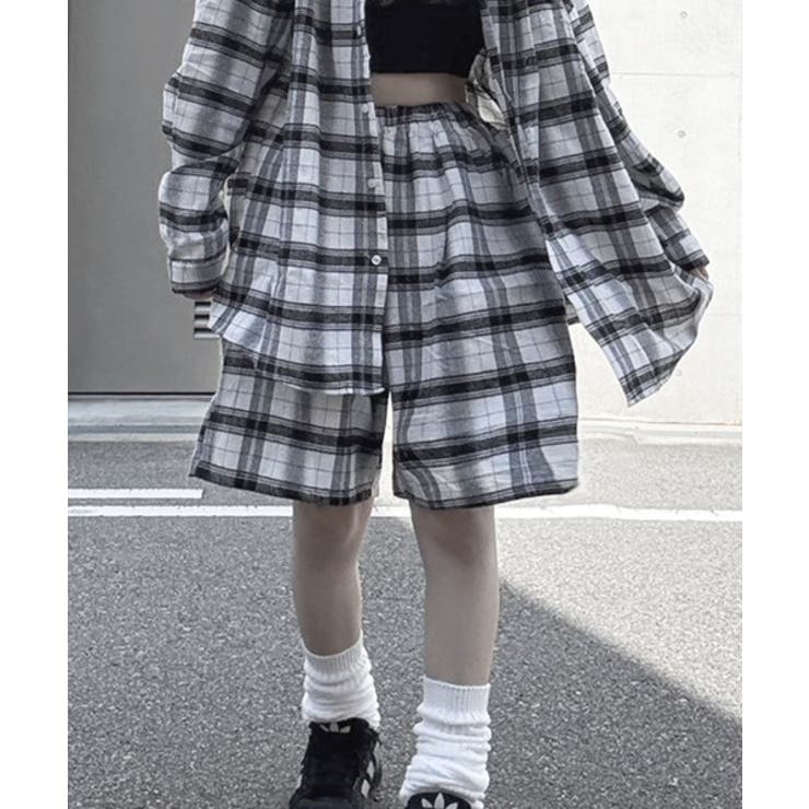 ホワイト | Loose Check Half Pants | ENAF