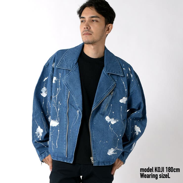 大人気!mnml★ペイント デニム ジャケット★クーポン付き デニムペイントジャケット メンズ 大きいサイズ[品番
