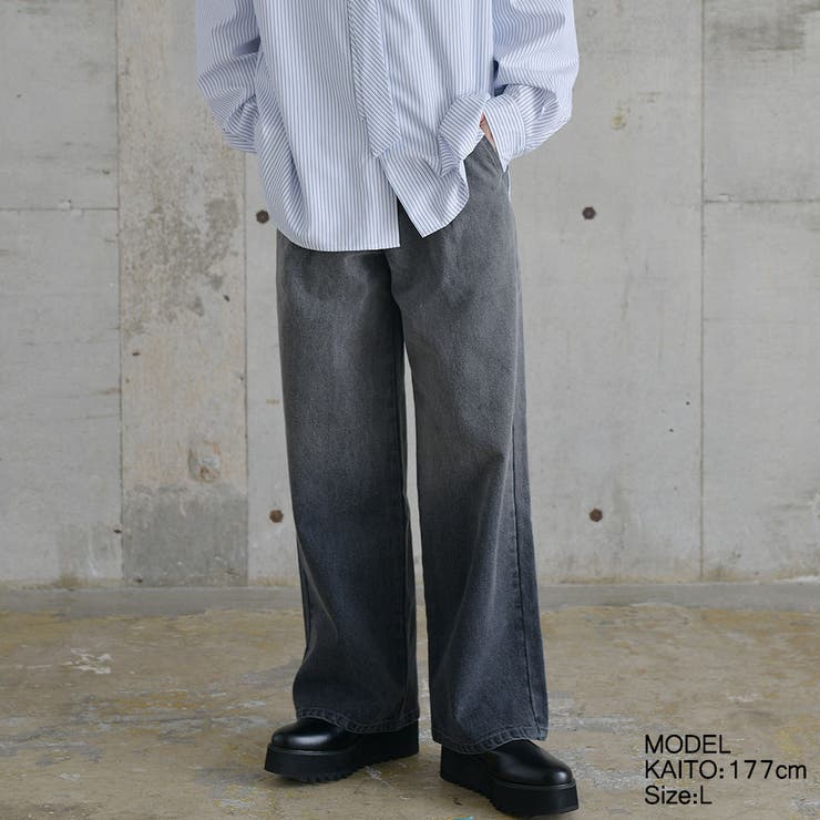 メンズ デニムパンツ グラデーション ウォッシュデニム a1008 SINSS ジーンズ Wide straight gradation denim / ワイド