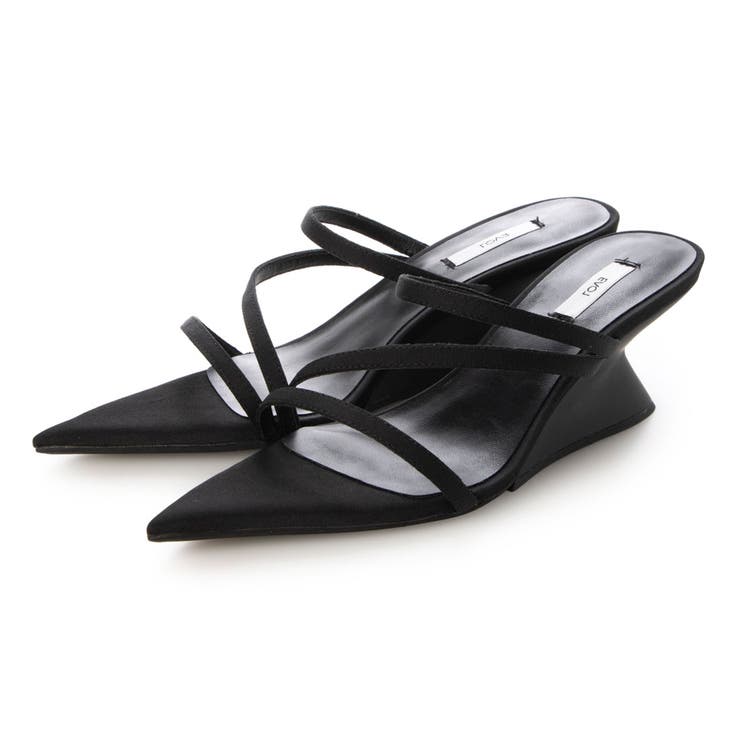 BL(ブラック) | ポインテッドクロスベルトウエッジサンダル | EVOL