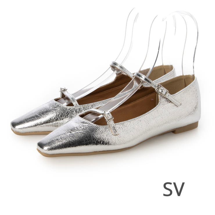 SV(シルバー) | 【ふかふか・軽量】ソフトダブルストラップフラットパンプス | EVOL
