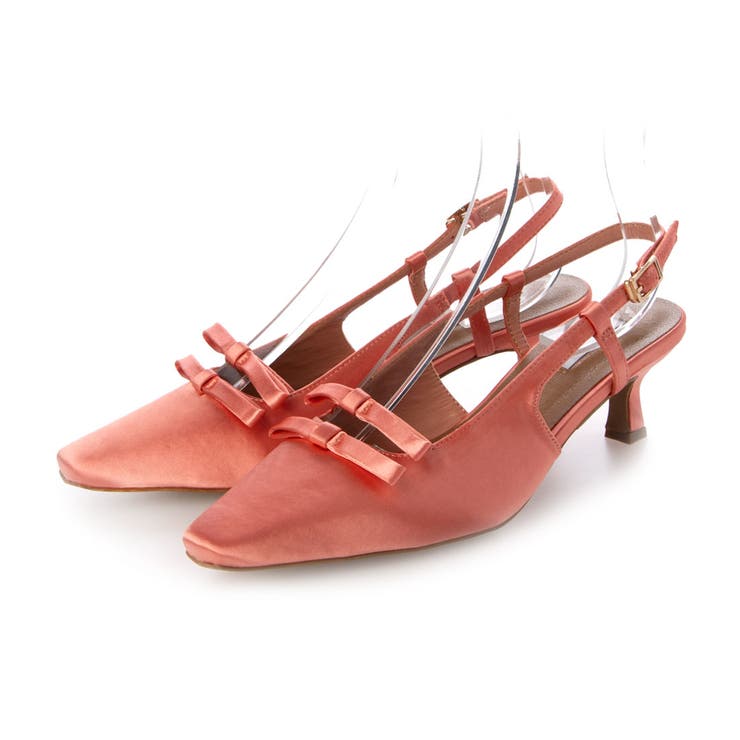PK(ピンク) | リボンバックストラップスクエアパンプス | EVOL