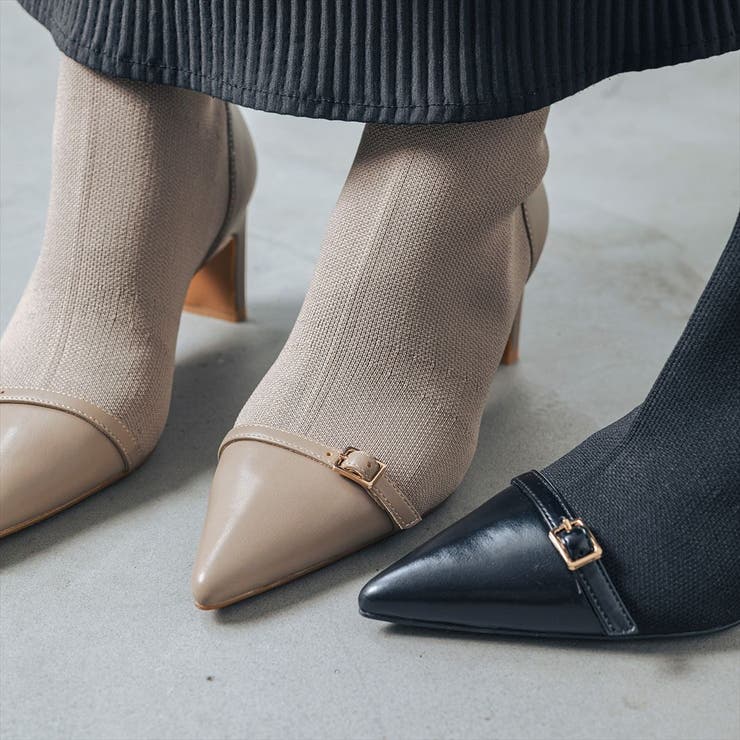 【S-LLサイズ展開・美脚効果あり】ニットベルトショートブーツ | EVOL | 詳細画像1 