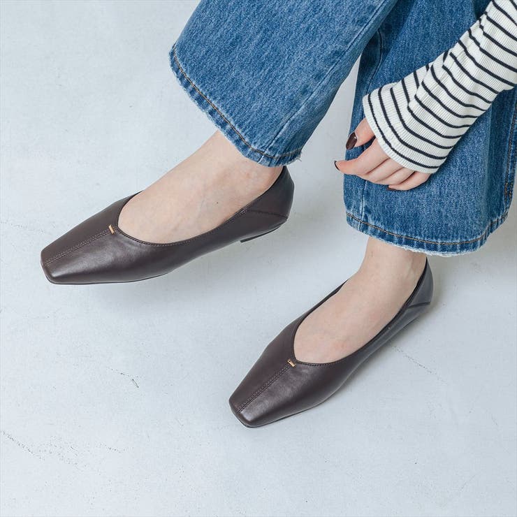 【ふかふか・クッション入り】スクエアゴールドステッチフラットパンプス | EVOL | 詳細画像15 