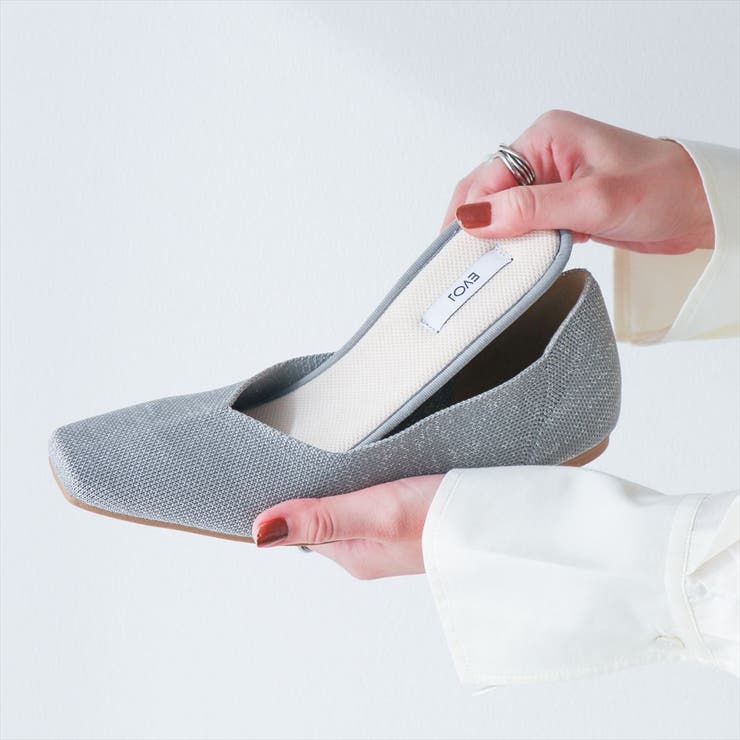 【洗える・超軽量片足116g】ニットスクエアフラットパンプス | EVOL | 詳細画像20 