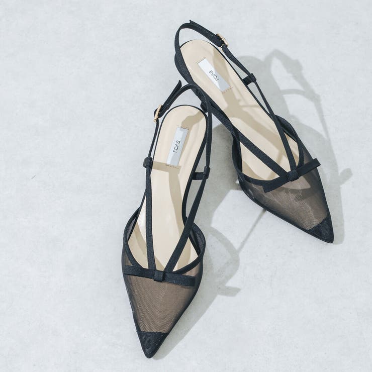 【柔らかい・ふかふか】シアーチュール4.5cmリボンバックバンドパンプス | EVOL | 詳細画像1 