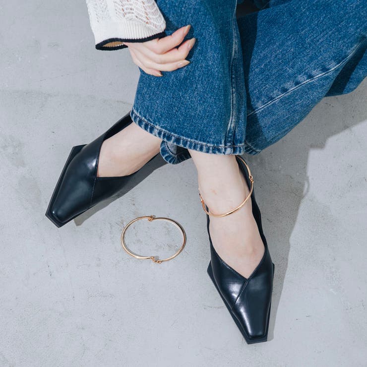 【美脚効果・クッション入り】Vカットスクエア6cmアンクレットパンプス | EVOL | 詳細画像1 