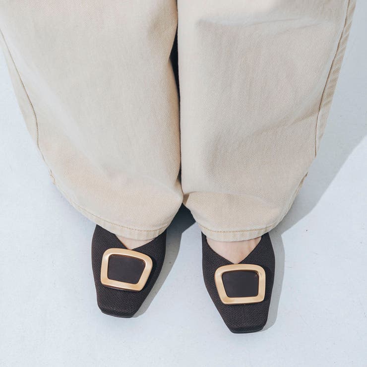 【洗える・超軽量片足137g】ゴールドバックルニットフラットパンプス | EVOL | 詳細画像14 