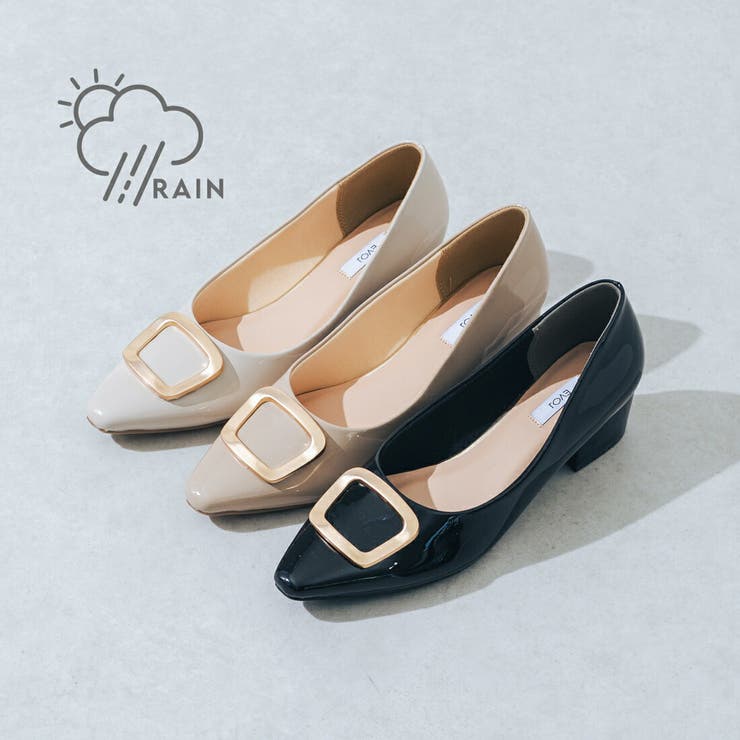 【晴雨兼用・クッション入り】ゴールドバックル4.5cmパンプス | EVOL | 詳細画像15 
