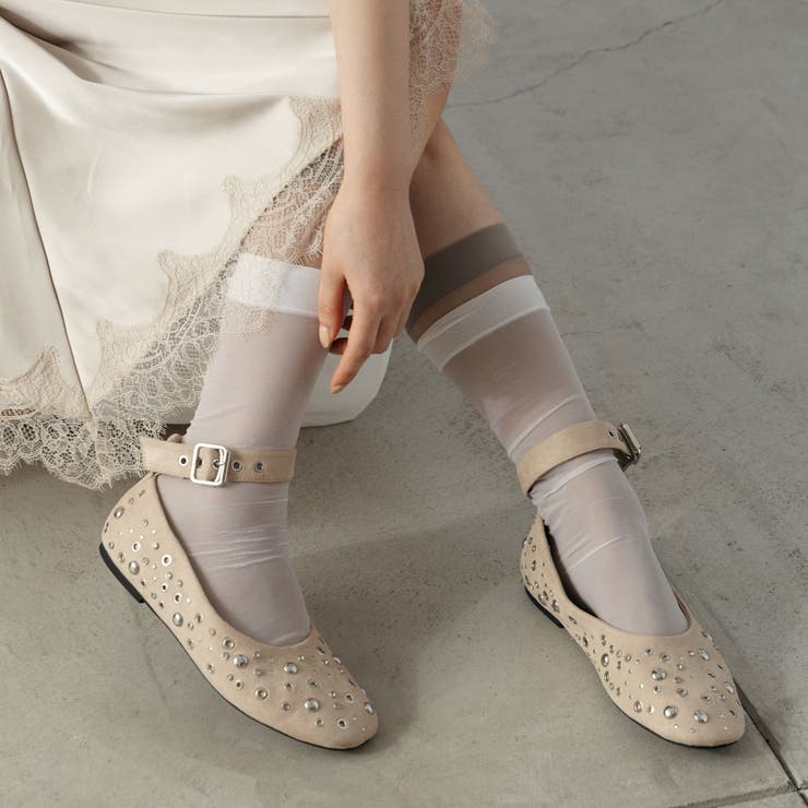 【柔らかい・クッション入り】2WAYスタッズアンクルストラップフラットパンプス | EVOL | 詳細画像3 