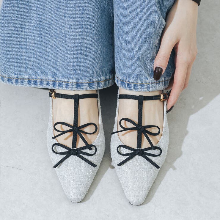 【ふかふか・クッション入り】ダブルリボンTストラップパンプス | EVOL | 詳細画像1 