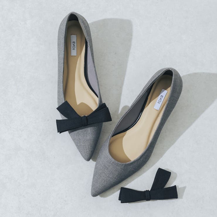 【ふかふか・リボン取り外し可】2WAYリボンポインテッド3.5cmパンプス | EVOL | 詳細画像1 