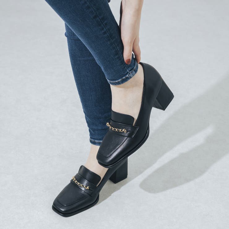 【美脚効果・クッション入り】スクエア6.5cmチェーンローファー | EVOL | 詳細画像2 