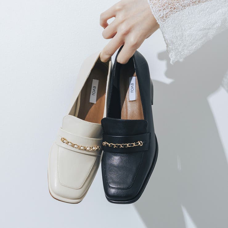 【美脚効果・クッション入り】スクエア6.5cmチェーンローファー | EVOL | 詳細画像1 