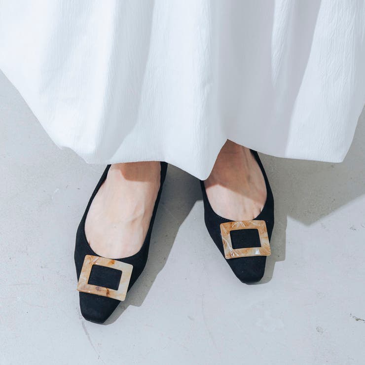 【ふかふか・クッション入り】スクエアバックルフラットパンプス | EVOL | 詳細画像1 
