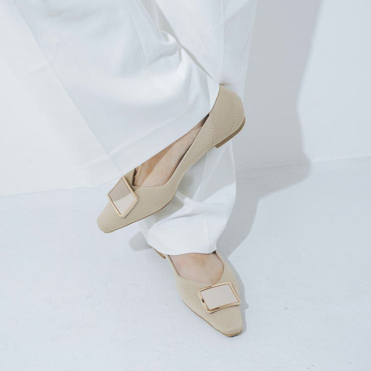 【柔らかい・クッション入り】スクエアバックルソフトニットVカットパンプス | EVOL | 詳細画像5 