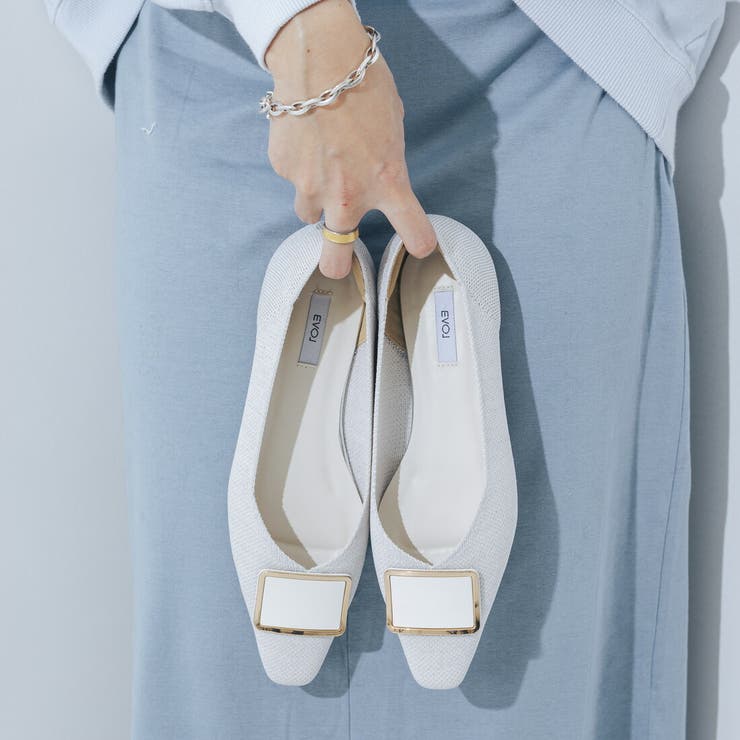 【柔らかい・クッション入り】スクエアバックルソフトニットVカットパンプス | EVOL | 詳細画像2 