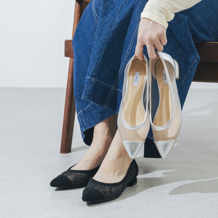 【柔らかい・クッション入り】ポインテッドチュールフラットパンプス | EVOL | 詳細画像2 
