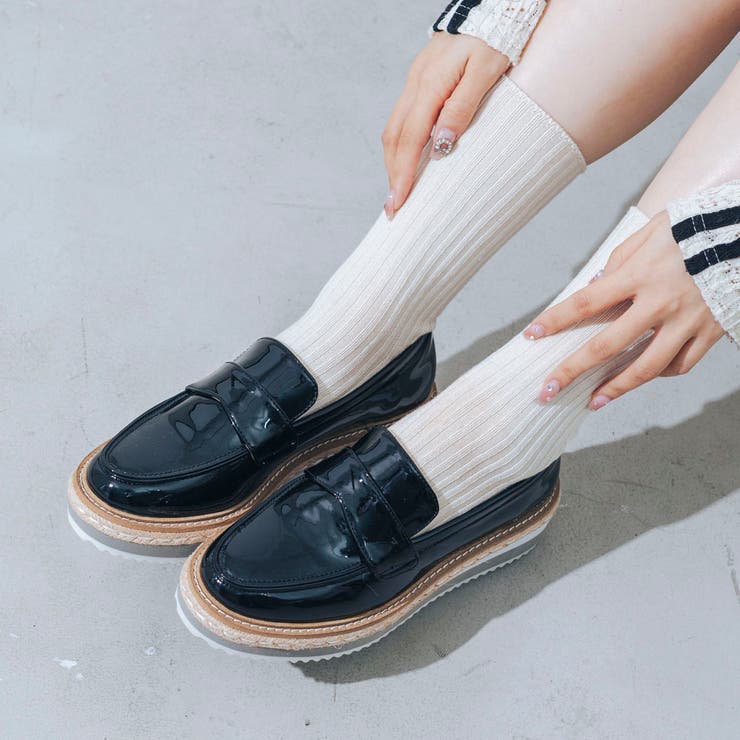 【美脚効果・22.0-25.0cm展開】厚底プラットフォームローファー | EVOL | 詳細画像1 