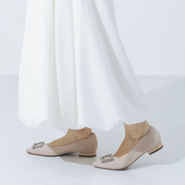 【柔らかい・クッション入り】ビジューバックルソフトニットVカットパンプス | EVOL | 詳細画像11 