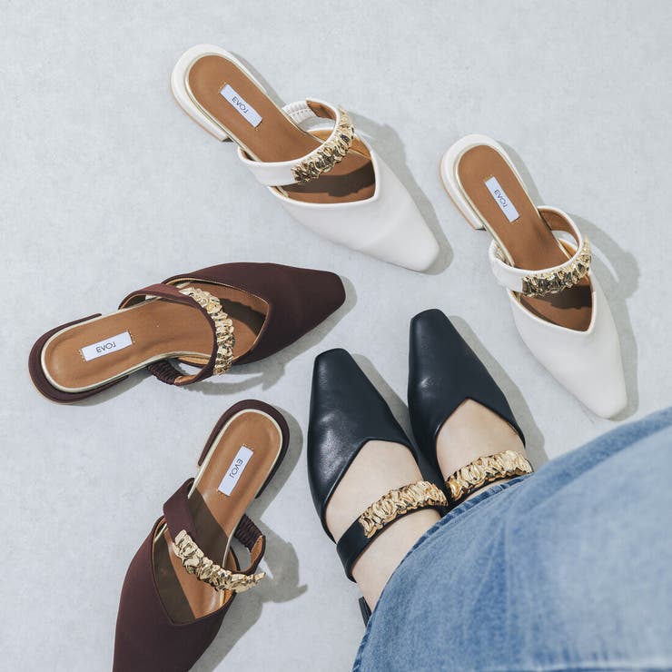 【柔らかい・クッション入り】メタルモチーフVカットソフトミュール | EVOL | 詳細画像1 