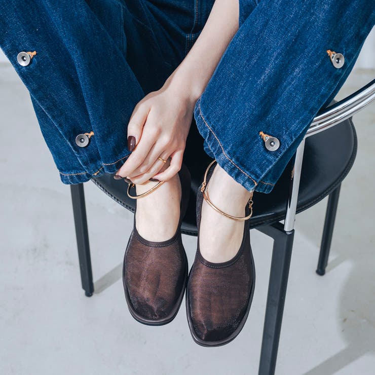 【柔らかい・ふかふか】2WAYソフトチュールアンクルリングフラットパンプス | EVOL | 詳細画像1 