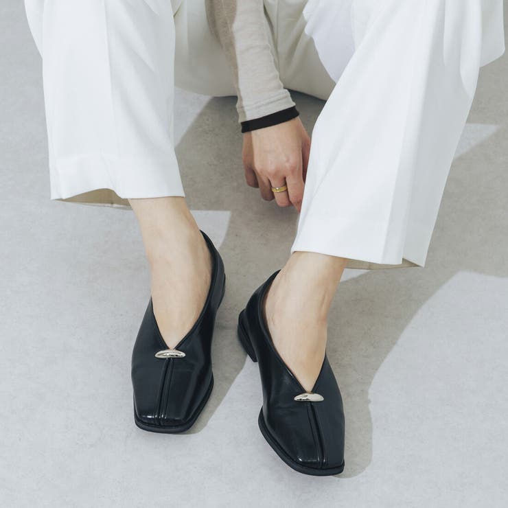 【柔らかい・22.0-25.0cm展開】スクエアメタルフラットパンプス | EVOL | 詳細画像6 