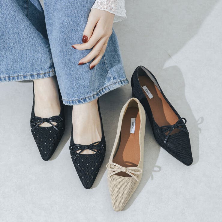 【柔らかい・ふかふか】ソフトニット3.5cmリボンパンプス | EVOL | 詳細画像1 