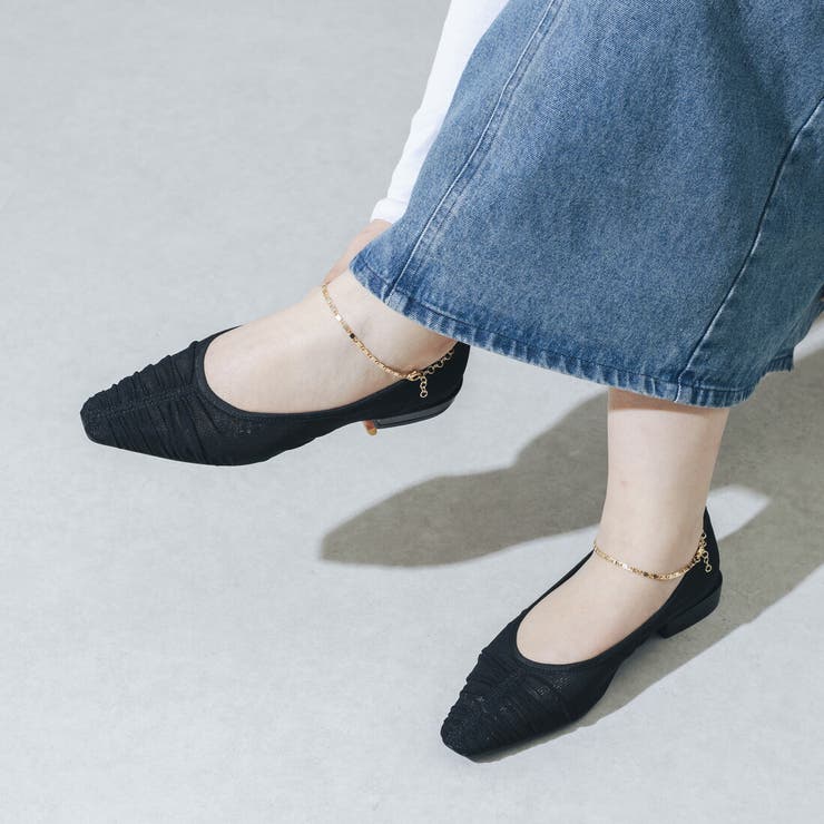 【柔らかい・クッション入り】2WAYソフトギャザーチュールフラットパンプス | EVOL | 詳細画像2 