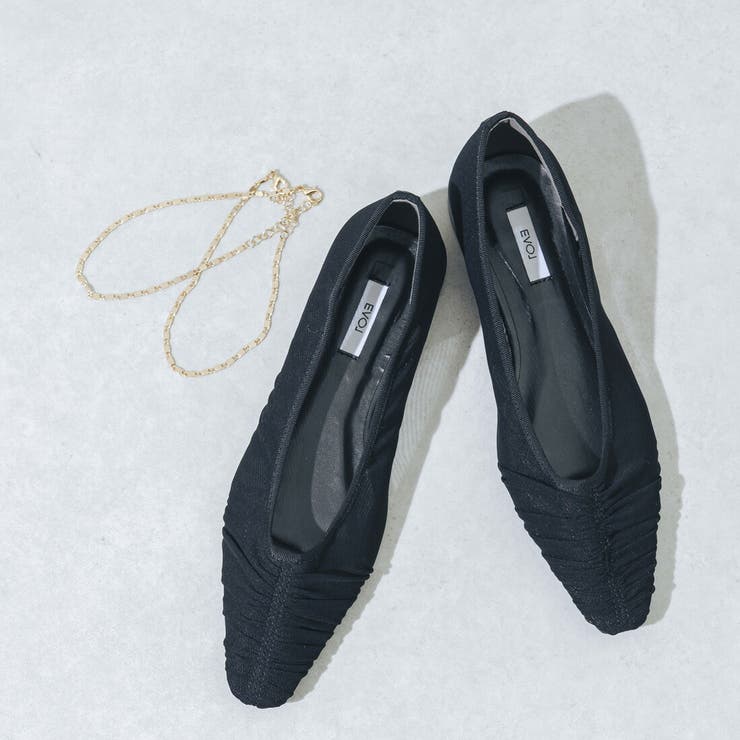 【柔らかい・クッション入り】2WAYソフトギャザーチュールフラットパンプス | EVOL | 詳細画像1 