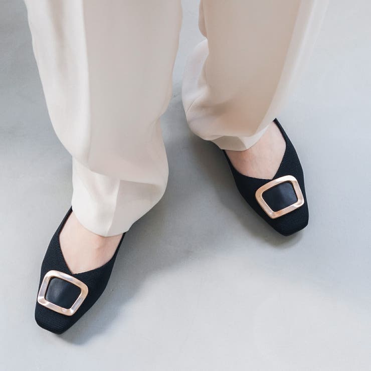 バックルニットスクエアフラットパンプス | EVOL | 詳細画像1 