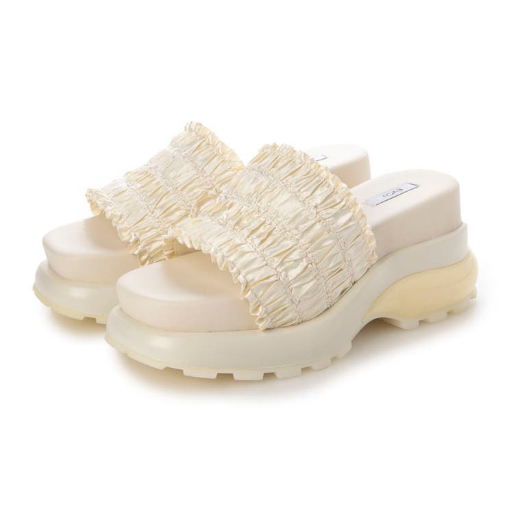 IV(アイボリー) | 【XS-Lサイズ展開・クッション入り】厚底フリルミュールサンダル | EVOL