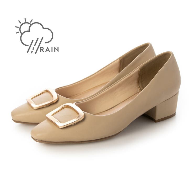 BG(ベージュ) | 【晴雨兼用・クッション入り】ゴールドバックル4.5cmパンプス | EVOL