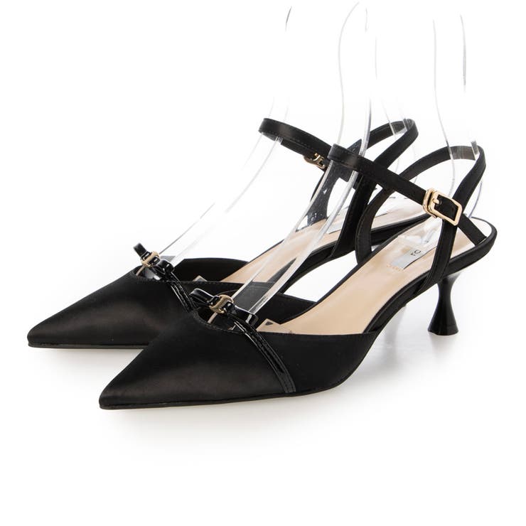 BL(ブラック) | 【ふかふか・クッション入り】ポインテッド5.5cmリボンストラップパンプス | EVOL