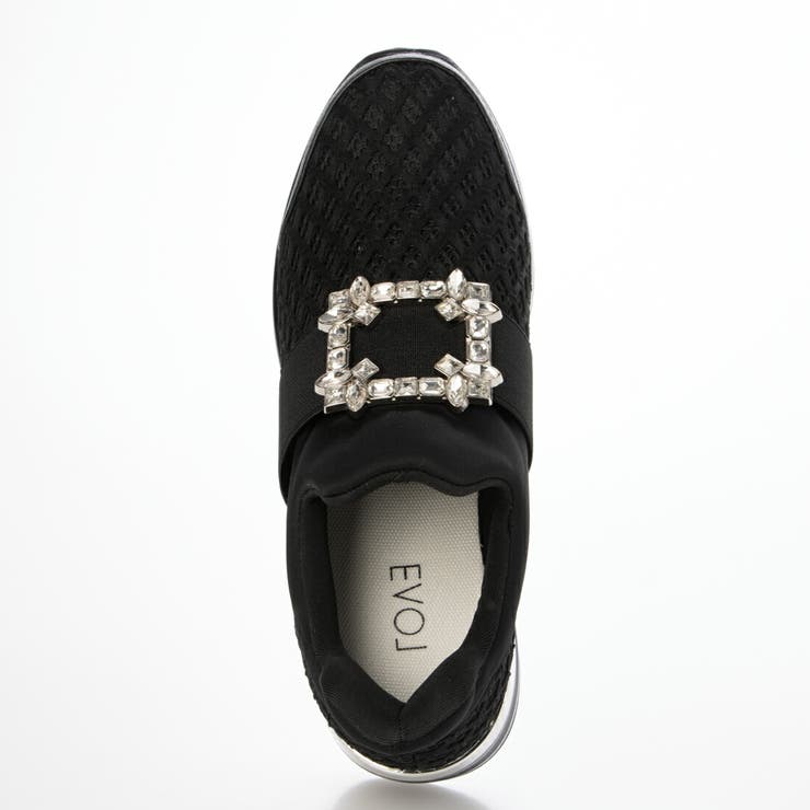 【手を使わずにスッと履ける 柔らかい】軽量スクエアビジューヒールアップスニーカー | EVOL | 詳細画像7 