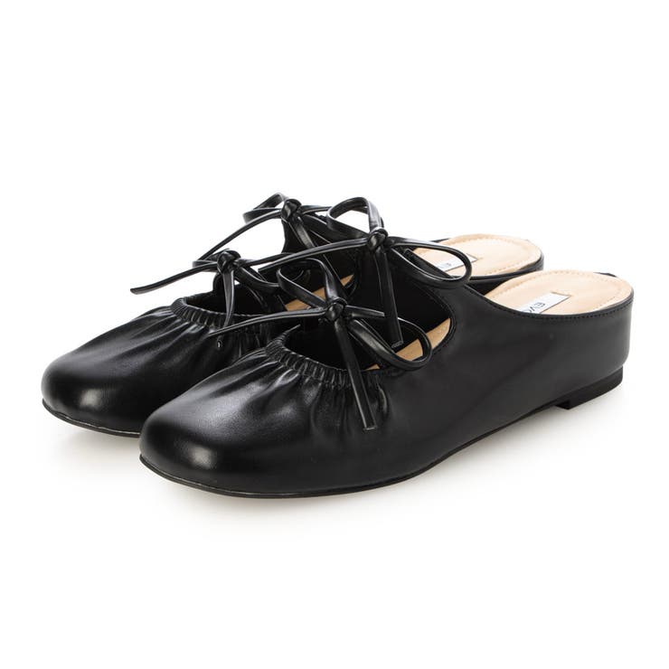 BL(ブラック) | 【柔らかい・軽量】ギャザーリボン4.5cmウエッジミュール | EVOL