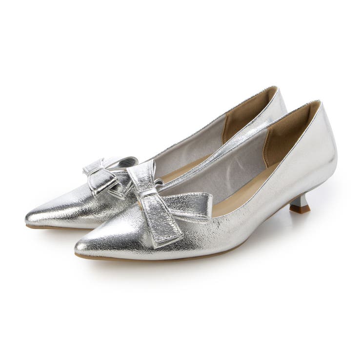 SV(シルバー) | 【ふかふか・リボン取り外し可】2WAYリボンポインテッド3.5cmパンプス | EVOL