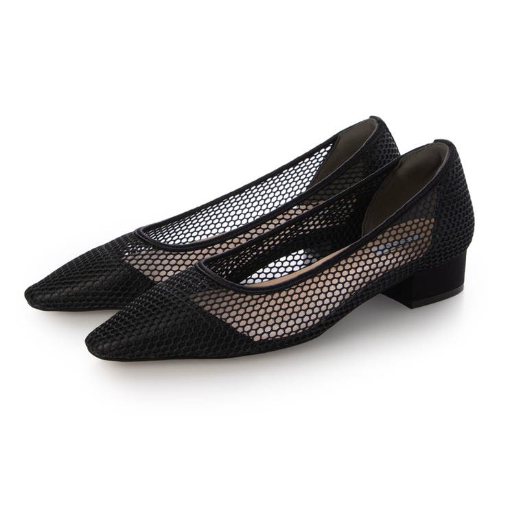 BL(ブラック) | 【柔らかい・クッション入り】ポインテッドネットメッシュパンプス | EVOL