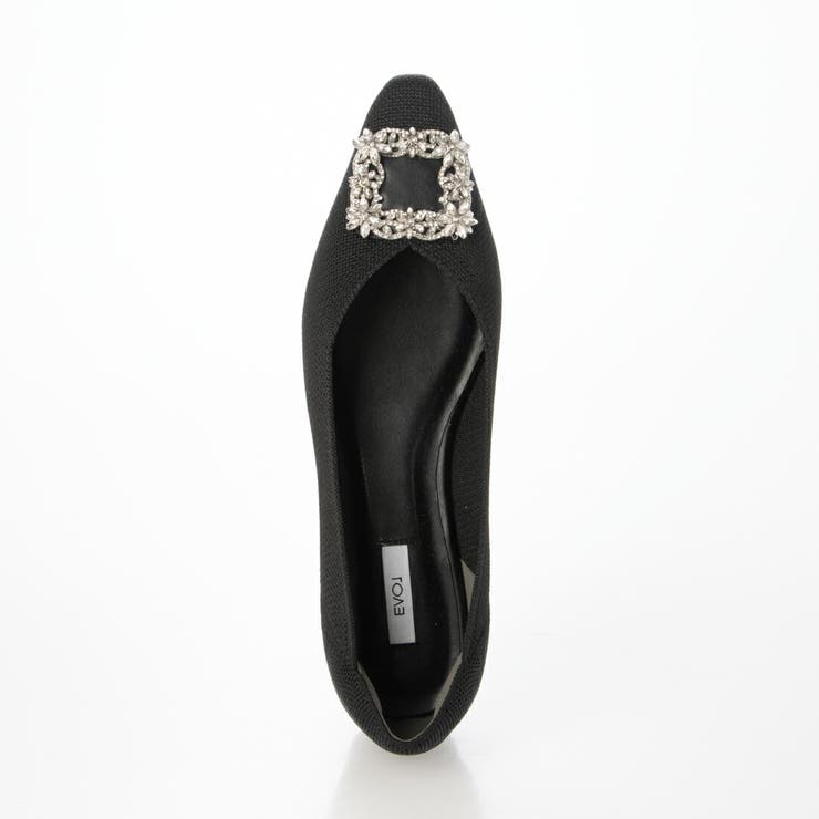 【柔らかい・クッション入り】ビジューバックルソフトニットVカットパンプス | EVOL | 詳細画像15 