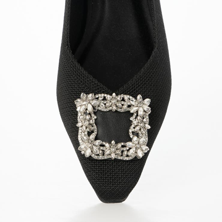 【柔らかい・クッション入り】ビジューバックルソフトニットVカットパンプス | EVOL | 詳細画像16 